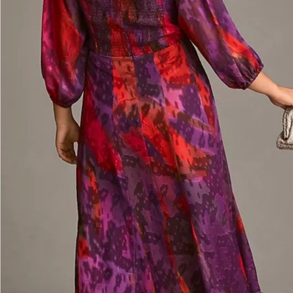 Anthropologie Purple and Red Printed Midi Dress - Picture 3 of 7